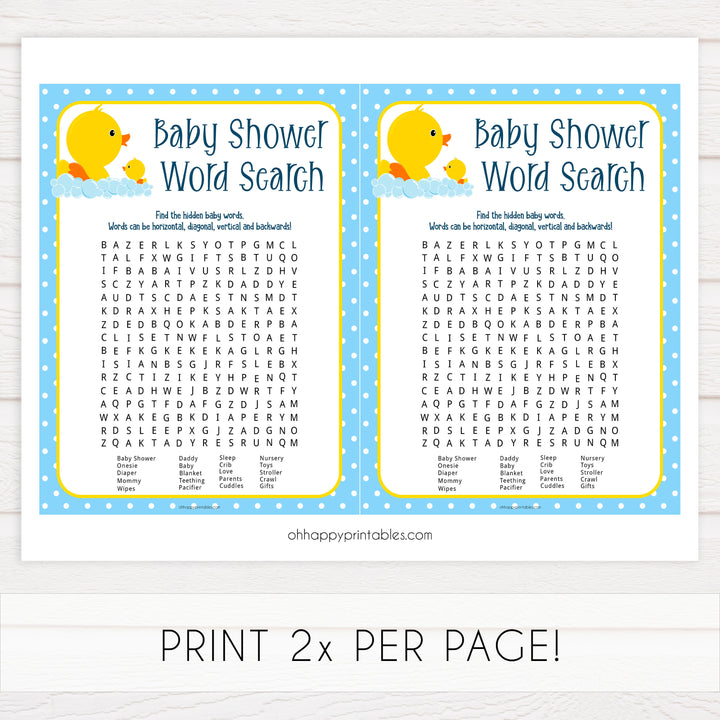 rubber ducky baby shower games, printable baby shower games, baby shower word search, baby word search game, fun baby games, top baby games