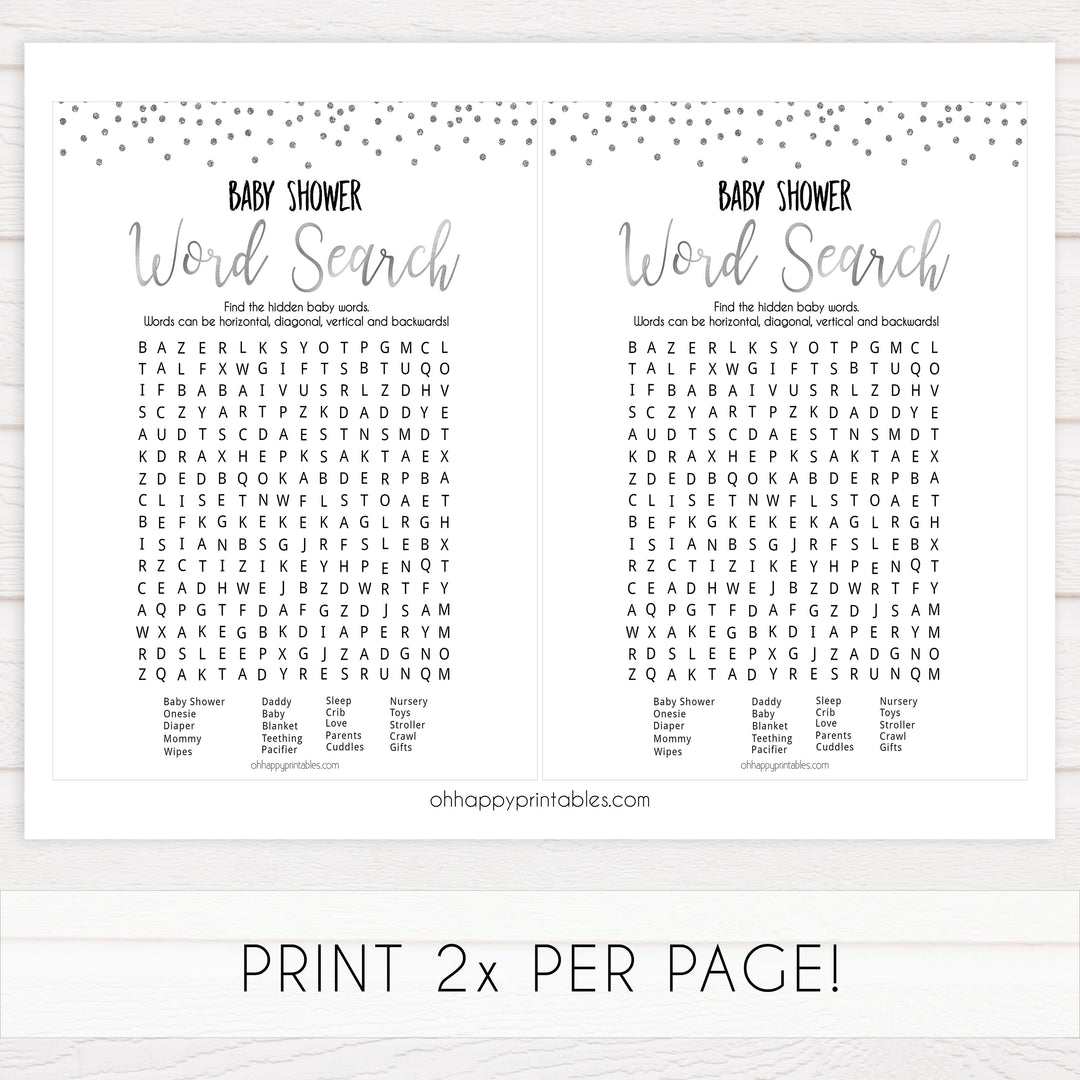 baby word search, baby shower word search game, Printable baby shower games, baby silver glitter fun baby games, baby shower games, fun baby shower ideas, top baby shower ideas, silver glitter shower baby shower, friends baby shower ideas