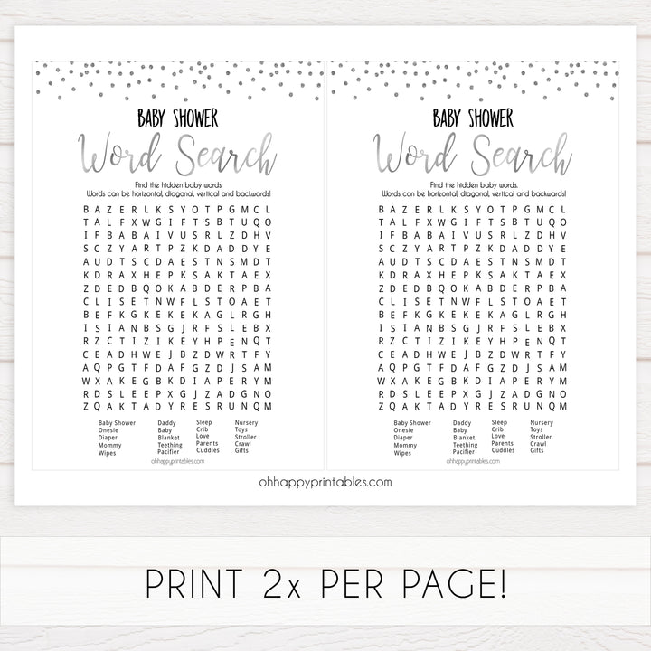 baby word search, baby shower word search game, Printable baby shower games, baby silver glitter fun baby games, baby shower games, fun baby shower ideas, top baby shower ideas, silver glitter shower baby shower, friends baby shower ideas