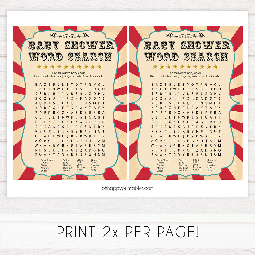 baby word search game, baby shower word search, Printable baby shower games, circus fun baby games, baby shower games, fun baby shower ideas, top baby shower ideas, carnival baby shower, circus baby shower ideas
