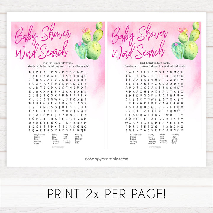Cactus baby games, baby shower word search, baby word search, printable baby shower games, Mexican baby shower, fun baby games, top baby games, best baby games, baby shower games