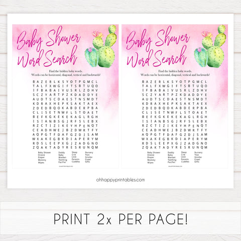 Cactus baby games, baby shower word search, baby word search, printable baby shower games, Mexican baby shower, fun baby games, top baby games, best baby games, baby shower games