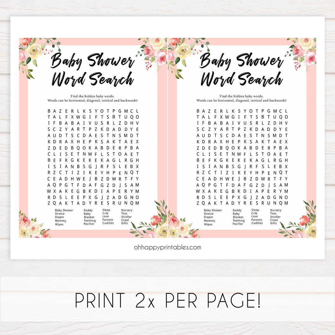 baby shower word search, baby word search, Printable baby shower games, floral fun baby games, baby shower games, fun baby shower ideas, top baby shower ideas, floral baby shower, blue baby shower ideas