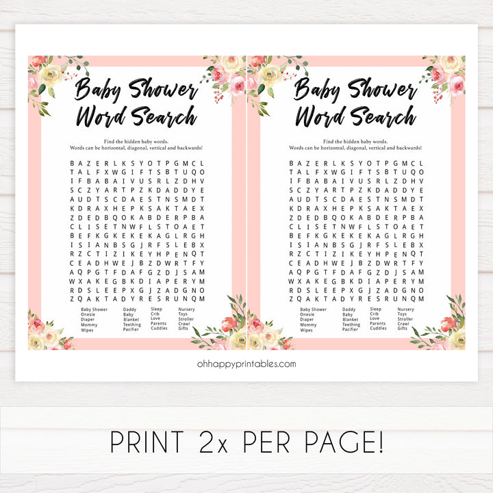 baby shower word search, baby word search, Printable baby shower games, floral fun baby games, baby shower games, fun baby shower ideas, top baby shower ideas, floral baby shower, blue baby shower ideas