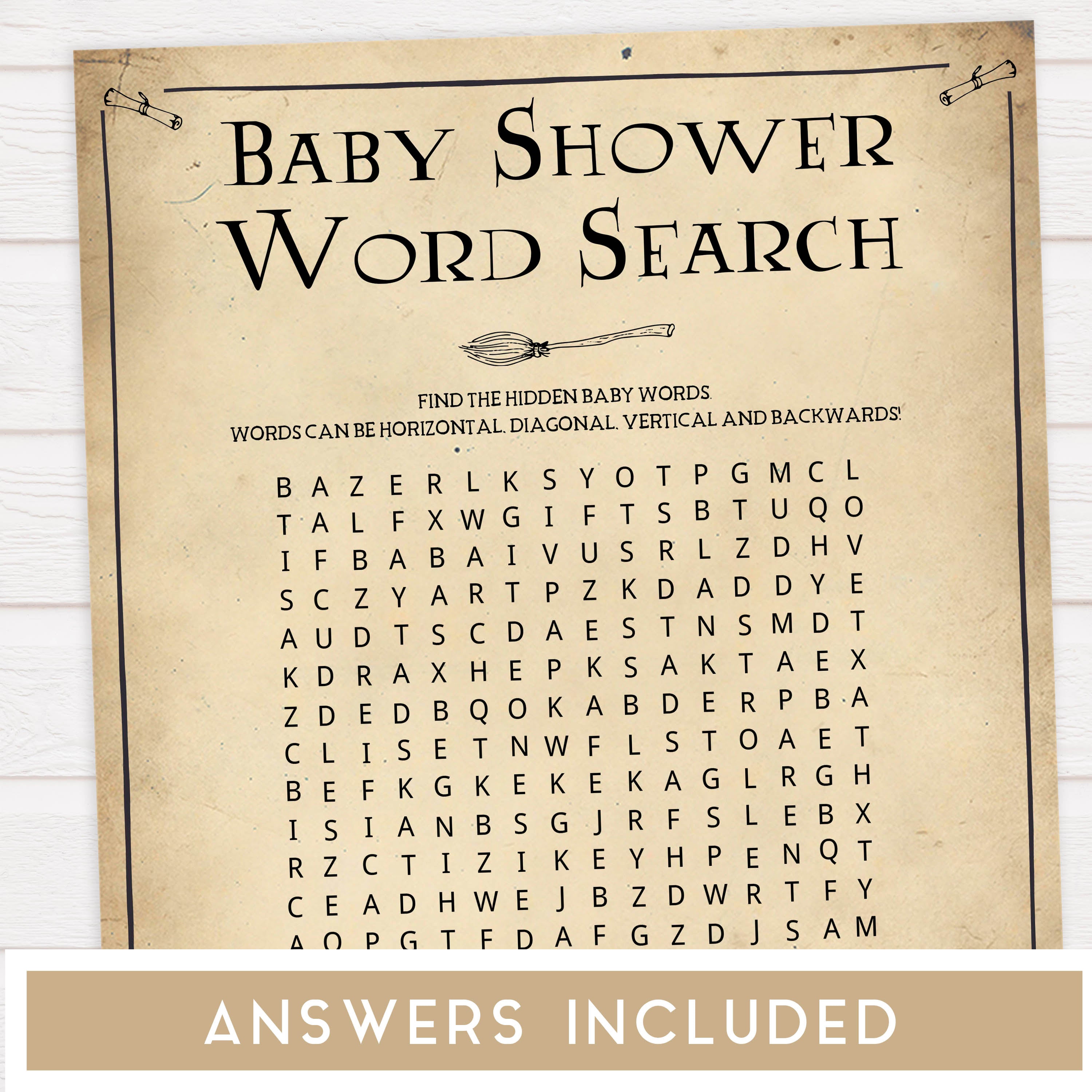 Baby Shower Word Search Game, Wizard baby shower games, printable baby shower games, Harry Potter baby games, Harry Potter baby shower, fun baby shower games,  fun baby ideas