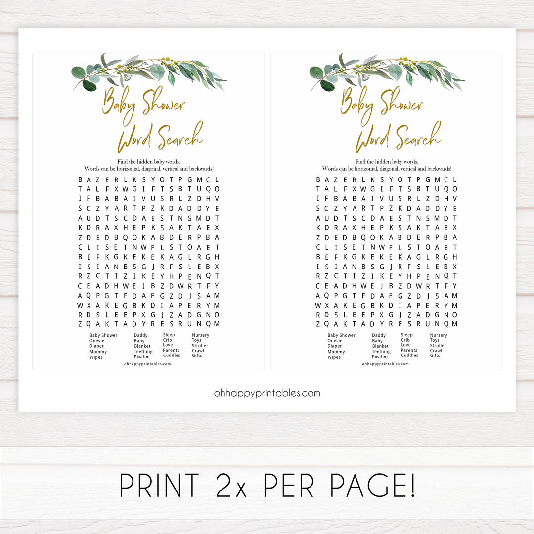 Eucalyptus baby games, baby shower word search, baby word search game, printable baby shower games, fun baby games, top baby games, best baby games, baby shower games