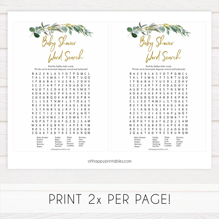 Eucalyptus baby games, baby shower word search, baby word search game, printable baby shower games, fun baby games, top baby games, best baby games, baby shower games