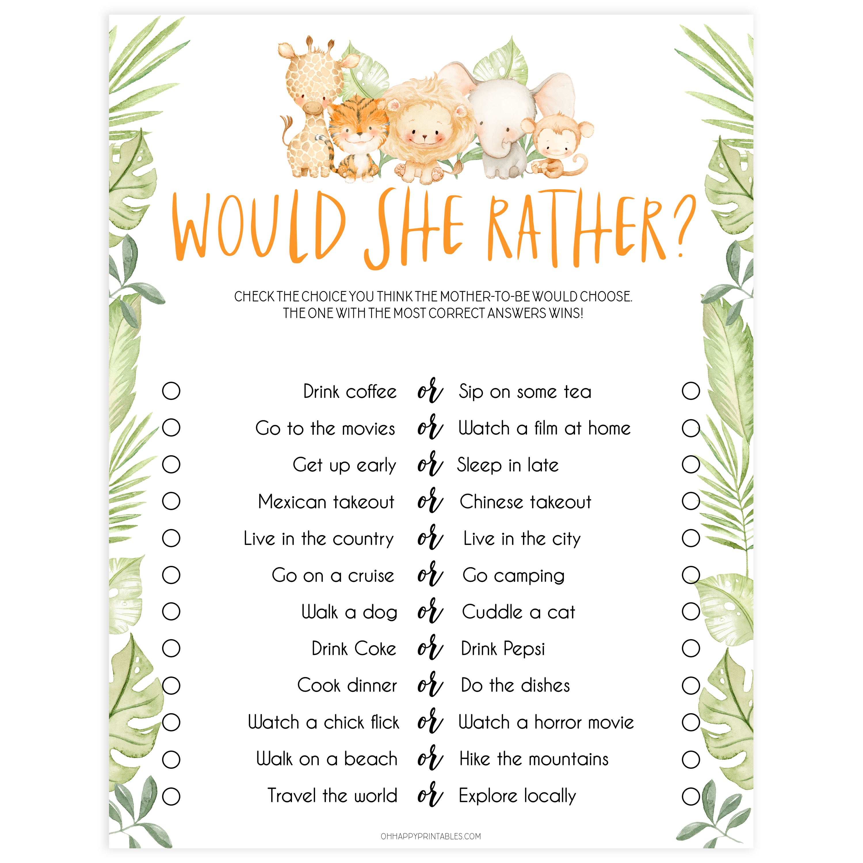 would she rather baby game, Printable baby shower games, safari animals baby games, baby shower games, fun baby shower ideas, top baby shower ideas, safari animals baby shower, baby shower games, fun baby shower ideas