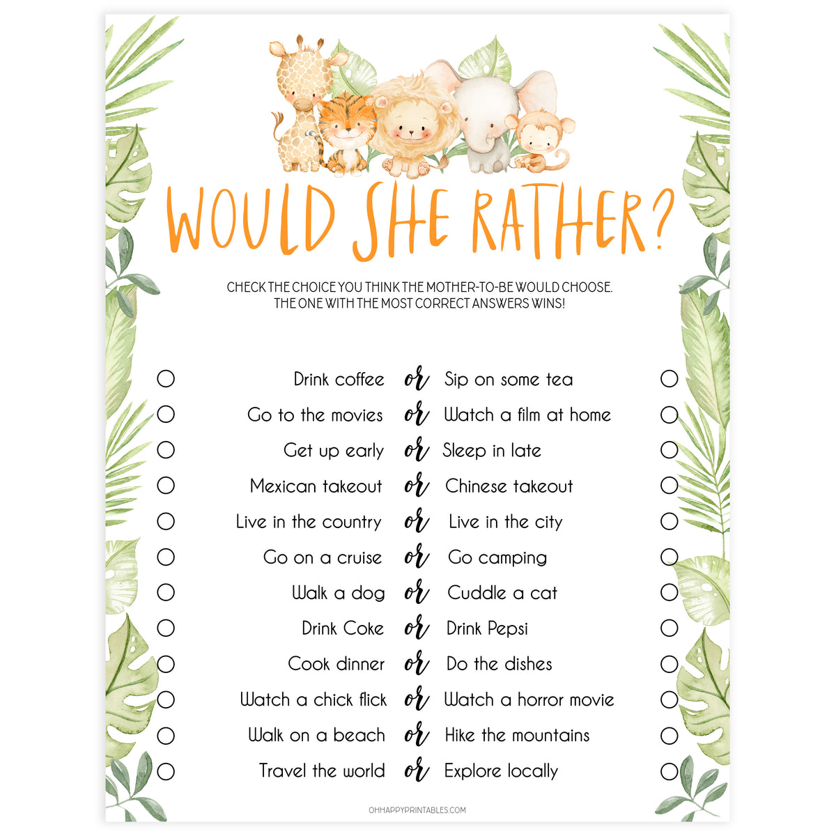 would she rather baby game, Printable baby shower games, safari animals baby games, baby shower games, fun baby shower ideas, top baby shower ideas, safari animals baby shower, baby shower games, fun baby shower ideas