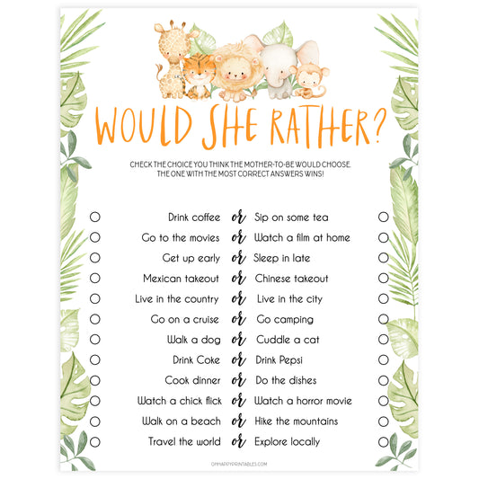 would she rather baby game, Printable baby shower games, safari animals baby games, baby shower games, fun baby shower ideas, top baby shower ideas, safari animals baby shower, baby shower games, fun baby shower ideas