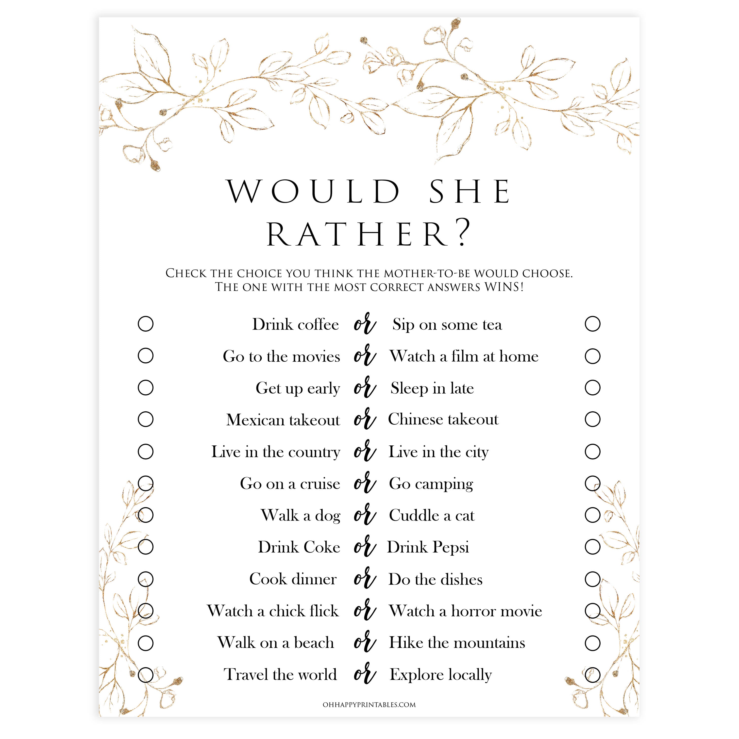 would she rather baby game, Printable baby shower games, gold leaf baby games, baby shower games, fun baby shower ideas, top baby shower ideas, gold leaf baby shower, baby shower games, fun gold leaf baby shower ideas