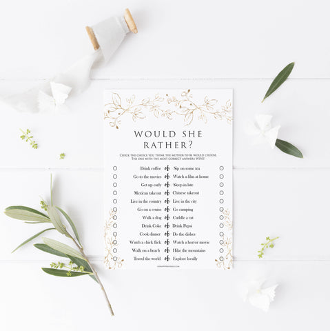 would she rather baby game, Printable baby shower games, gold leaf baby games, baby shower games, fun baby shower ideas, top baby shower ideas, gold leaf baby shower, baby shower games, fun gold leaf baby shower ideas