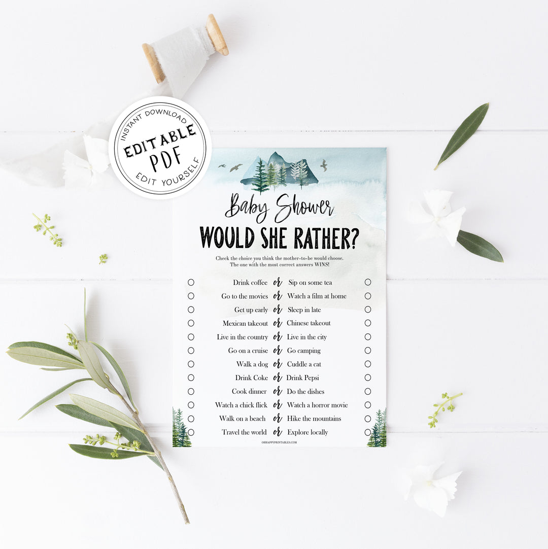 editable would she rather baby game, Printable baby shower games, adventure awaits baby games, baby shower games, fun baby shower ideas, top baby shower ideas, adventure awaits baby shower, baby shower games, fun adventure baby shower ideas
