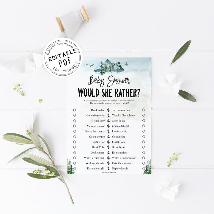editable would she rather baby game, Printable baby shower games, adventure awaits baby games, baby shower games, fun baby shower ideas, top baby shower ideas, adventure awaits baby shower, baby shower games, fun adventure baby shower ideas