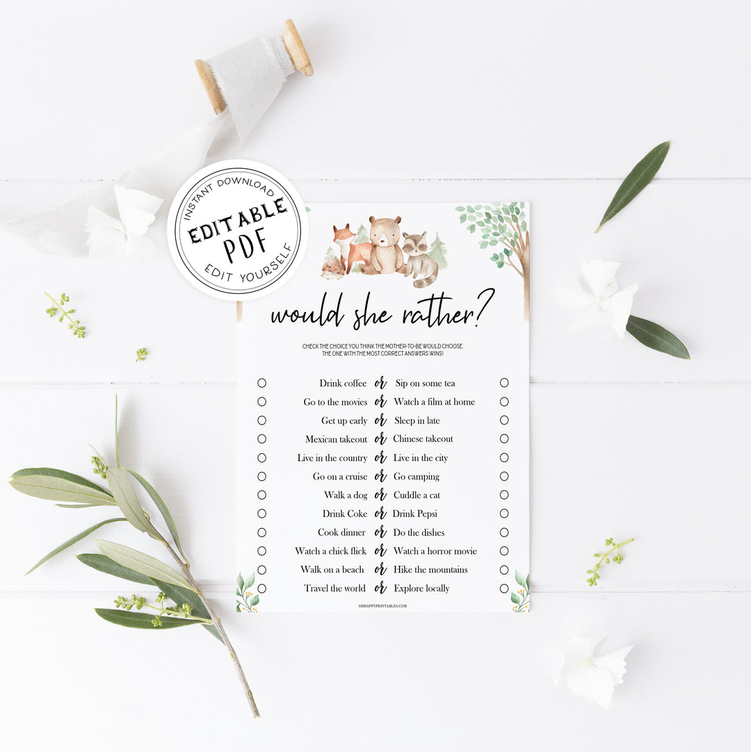 would she rather baby game, Printable baby shower games, woodland animals baby games, baby shower games, fun baby shower ideas, top baby shower ideas, woodland baby shower, baby shower games, fun woodland animals baby shower ideas