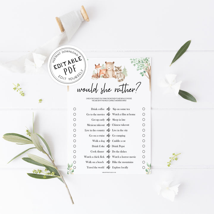 would she rather baby game, Printable baby shower games, woodland animals baby games, baby shower games, fun baby shower ideas, top baby shower ideas, woodland baby shower, baby shower games, fun woodland animals baby shower ideas
