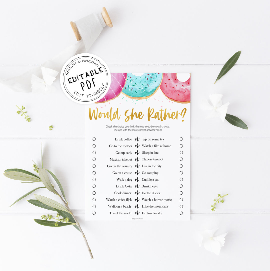 EDITABLE Would She Rather - Donut