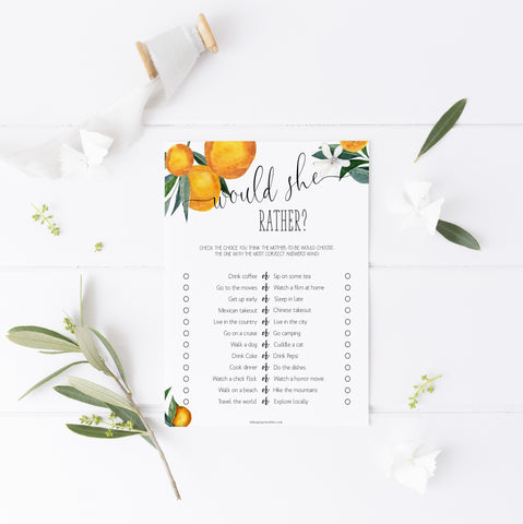 would she rather baby shower game, Printable baby shower games, little cutie baby games, baby shower games, fun baby shower ideas, top baby shower ideas, little cutie baby shower, baby shower games, fun little cutie baby shower ideas, citrus baby shower games, citrus baby shower, orange baby shower