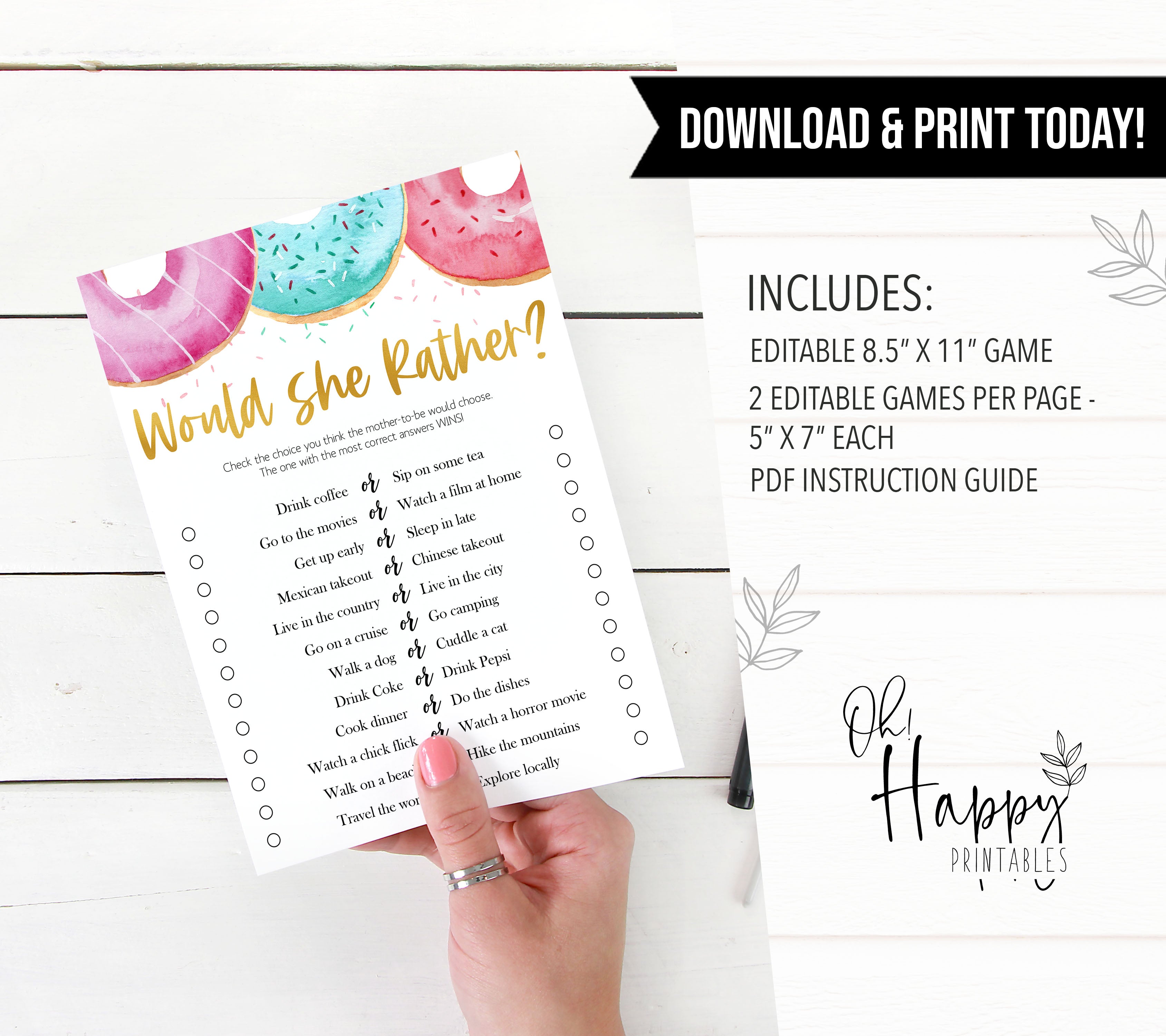 Editable baby games, would she rather baby game, Printable baby shower games, donut baby games, baby shower games, fun baby shower ideas, top baby shower ideas, donut sprinkles baby shower, baby shower games, fun donut baby shower ideas