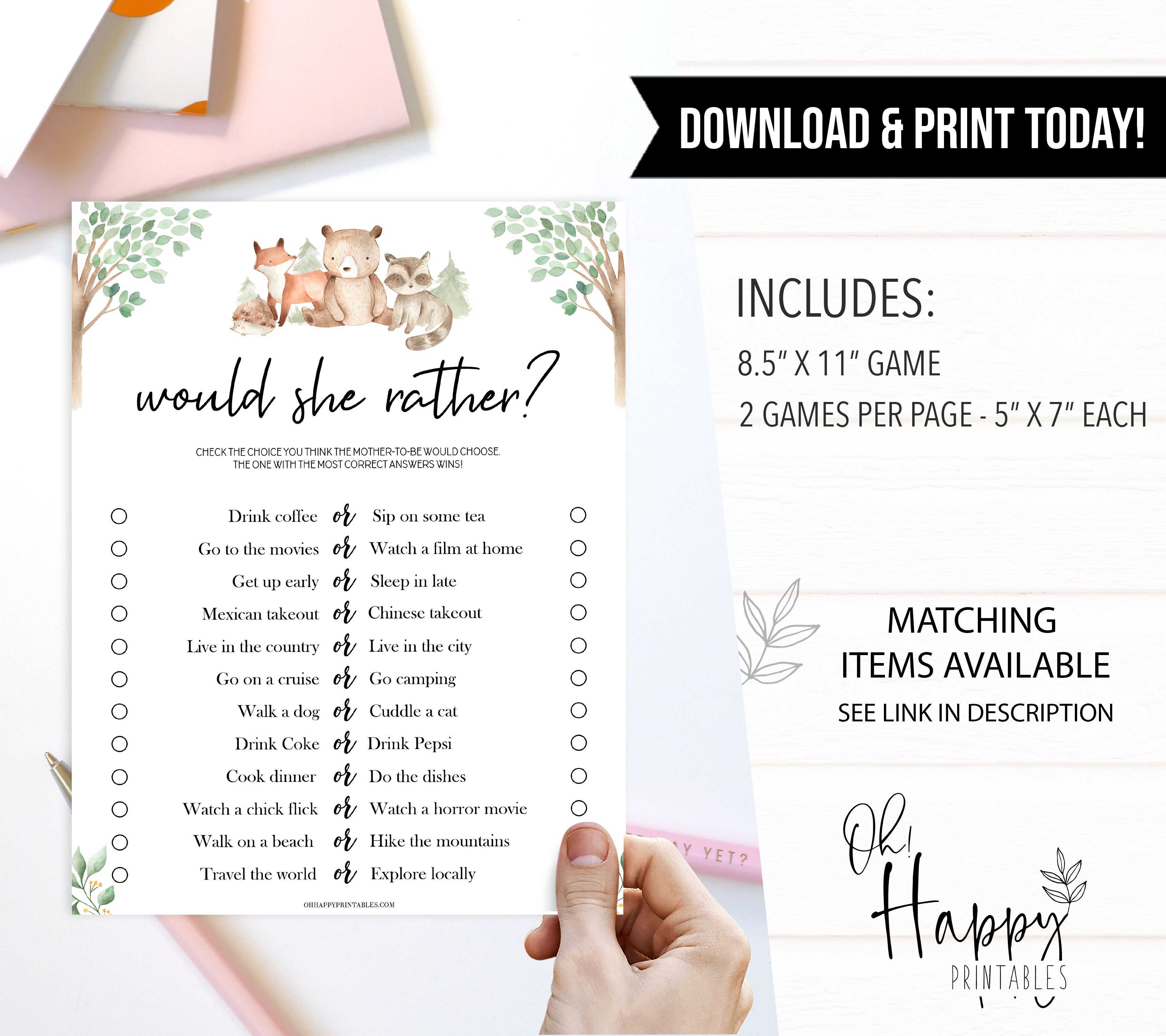 would she rather baby game, Printable baby shower games, woodland animals baby games, baby shower games, fun baby shower ideas, top baby shower ideas, woodland baby shower, baby shower games, fun woodland animals baby shower ideas