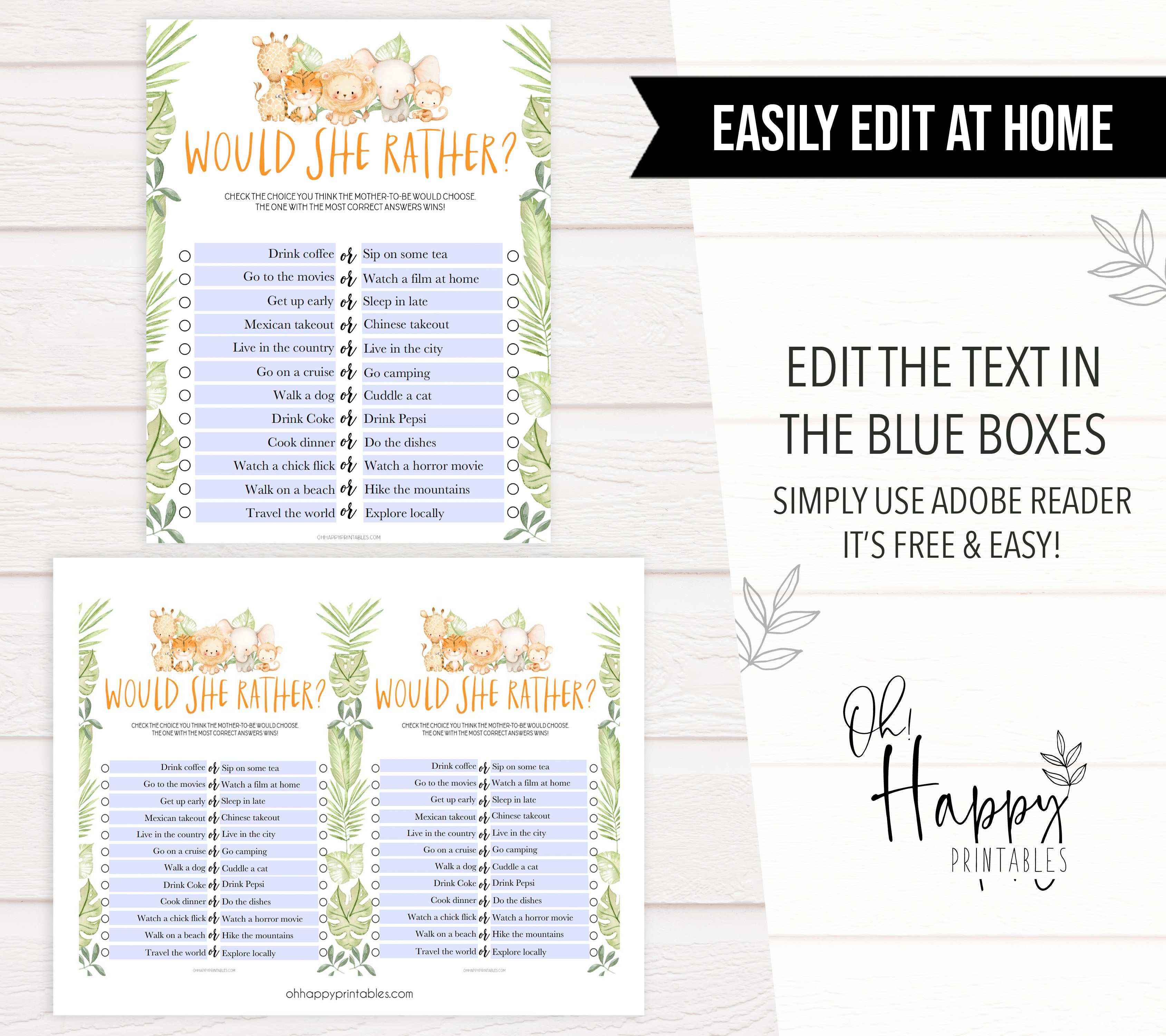 would she rather baby game, Printable baby shower games, safari animals baby games, baby shower games, fun baby shower ideas, top baby shower ideas, safari animals baby shower, baby shower games, fun baby shower ideas