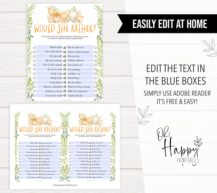 would she rather baby game, Printable baby shower games, safari animals baby games, baby shower games, fun baby shower ideas, top baby shower ideas, safari animals baby shower, baby shower games, fun baby shower ideas
