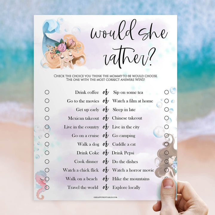 would she rather baby game, Printable baby shower games, little mermaid baby games, baby shower games, fun baby shower ideas, top baby shower ideas, little mermaid baby shower, baby shower games, pink hearts baby shower ideas
