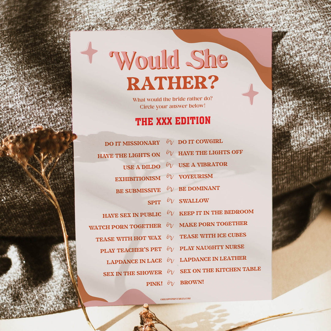 bachelorette party games, printable hen party games, cock or what game, dirty bachelorette party games, modern 70s bridal games