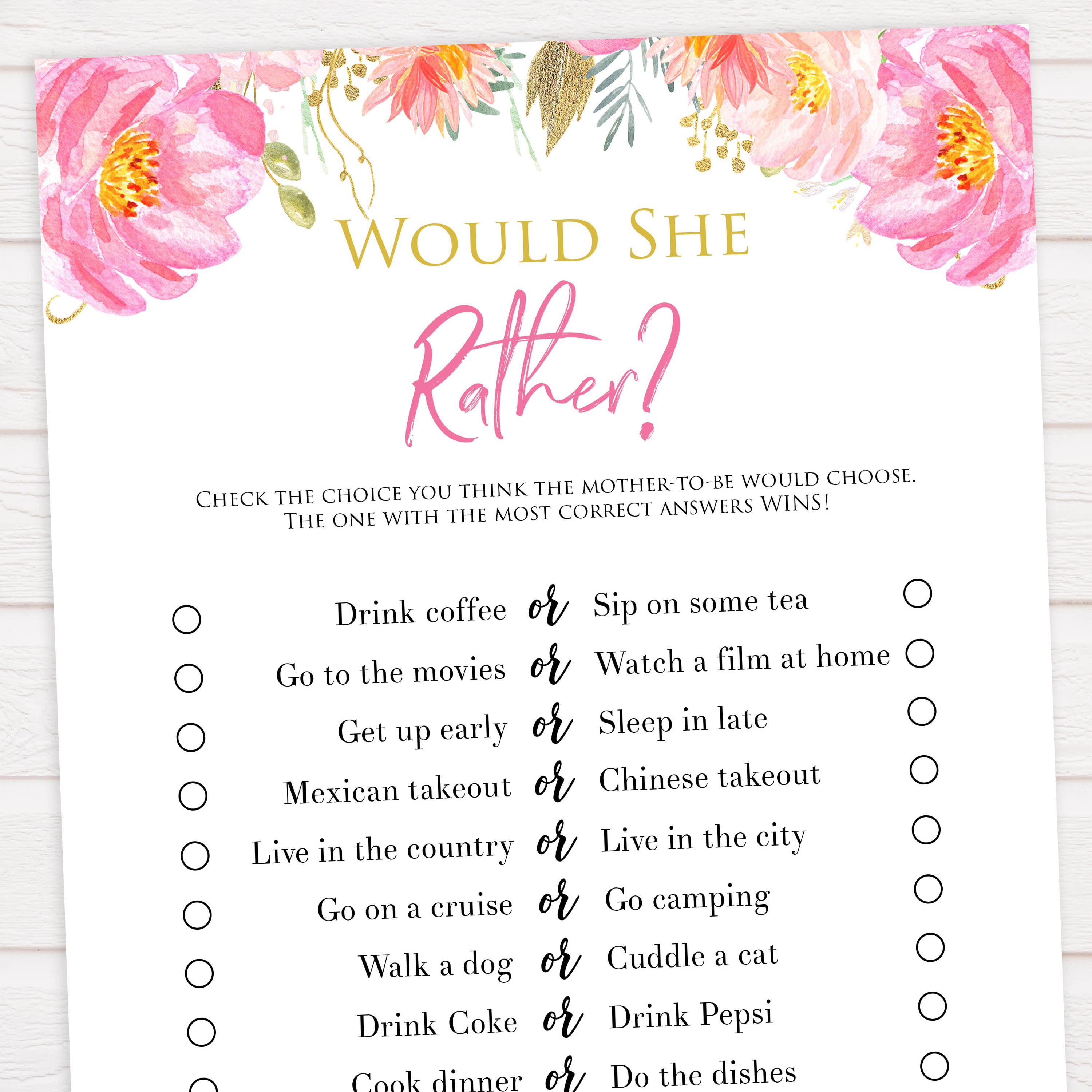 would she rather game, baby would she rather, Printable baby shower games, blush floral fun baby games, baby shower games, fun baby shower ideas, top baby shower ideas, blush baby shower, blue baby shower ideas