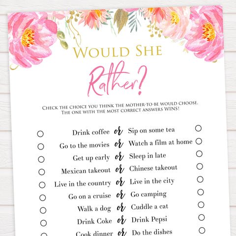 would she rather game, baby would she rather, Printable baby shower games, blush floral fun baby games, baby shower games, fun baby shower ideas, top baby shower ideas, blush baby shower, blue baby shower ideas