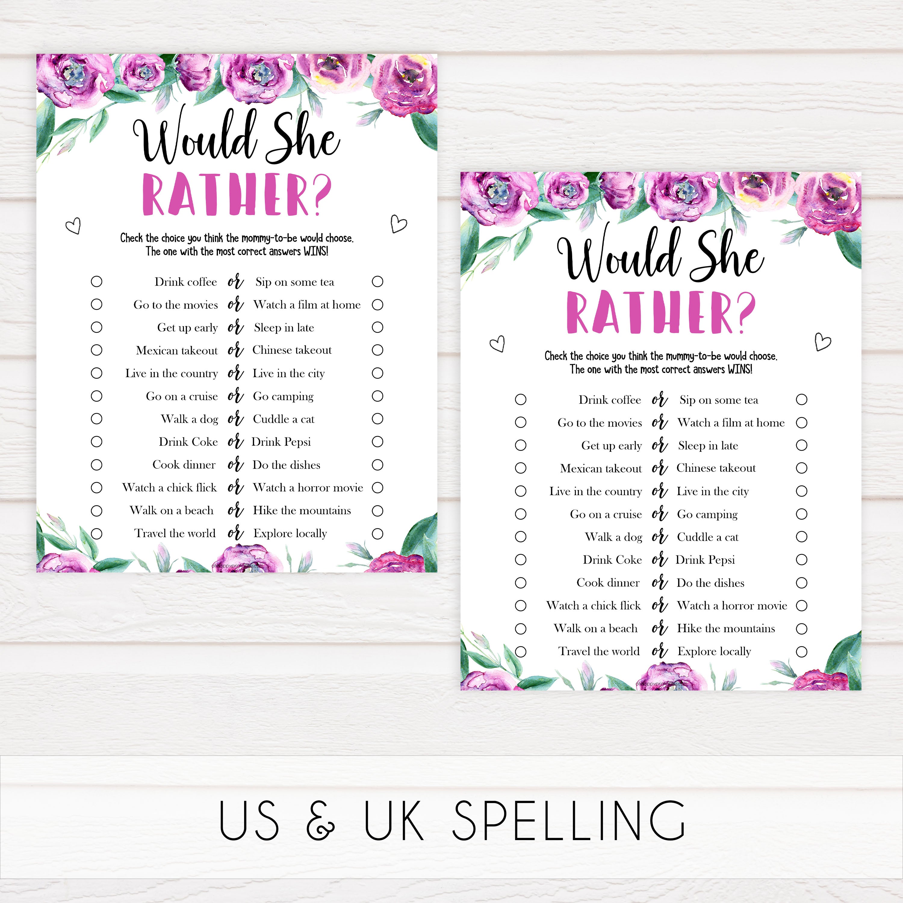 baby shower would she rather game, printable baby shower games, baby would she rather, fun baby shower games