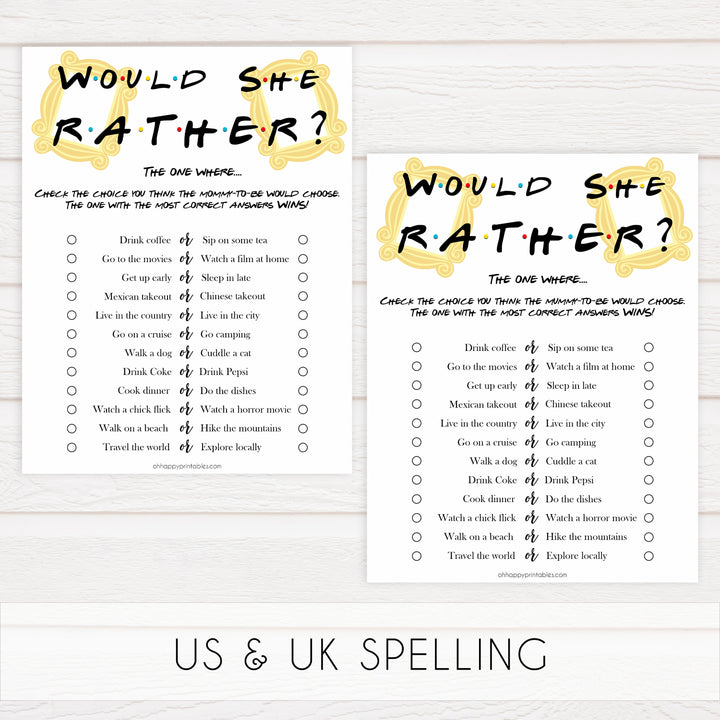 would she rather baby shower, Printable baby shower games, friends fun baby games, baby shower games, fun baby shower ideas, top baby shower ideas, friends baby shower, friends baby shower ideas