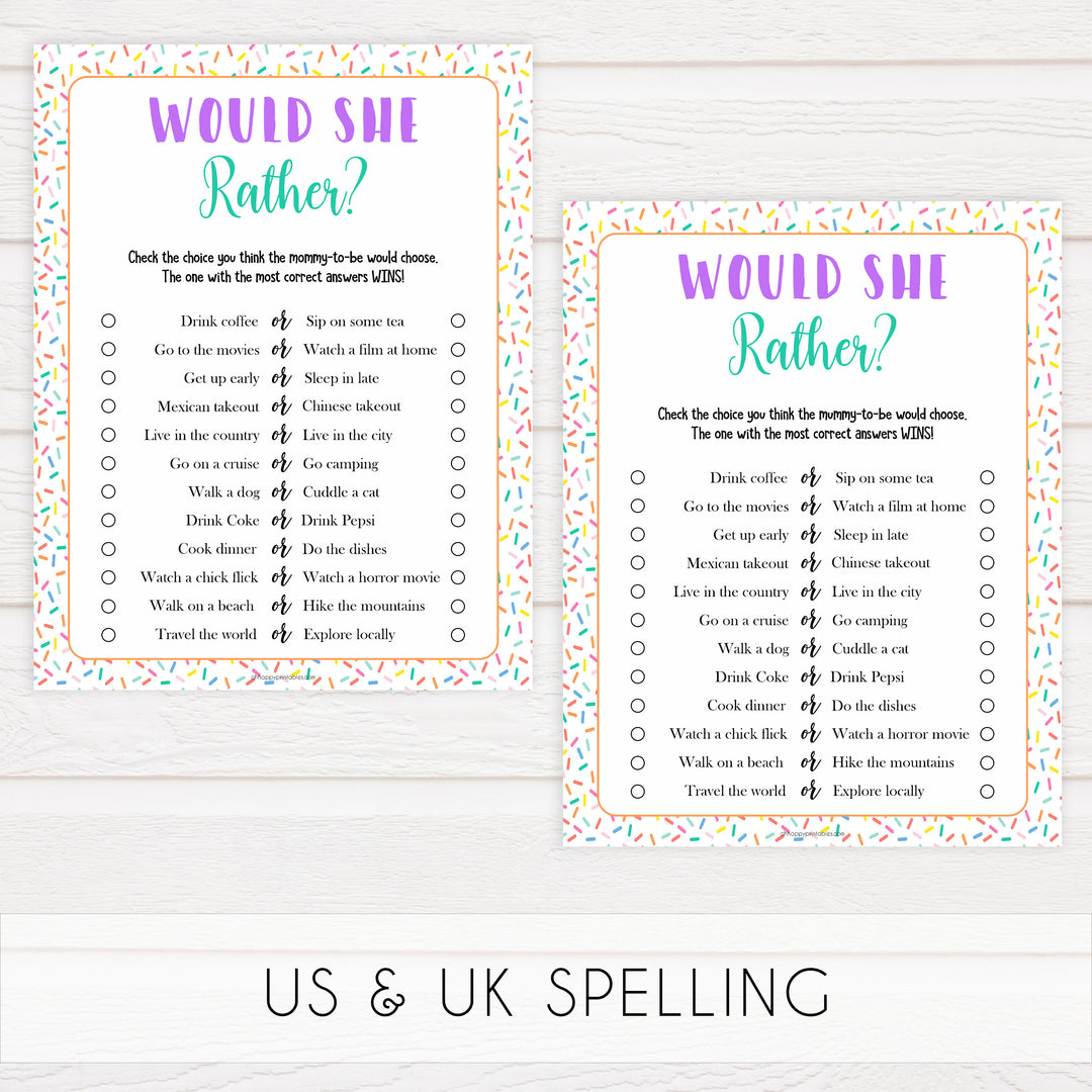 would she rather baby game, Printable baby shower games, baby sprinkle fun baby games, baby shower games, fun baby shower ideas, top baby shower ideas, sprinkle shower baby shower, friends baby shower ideas