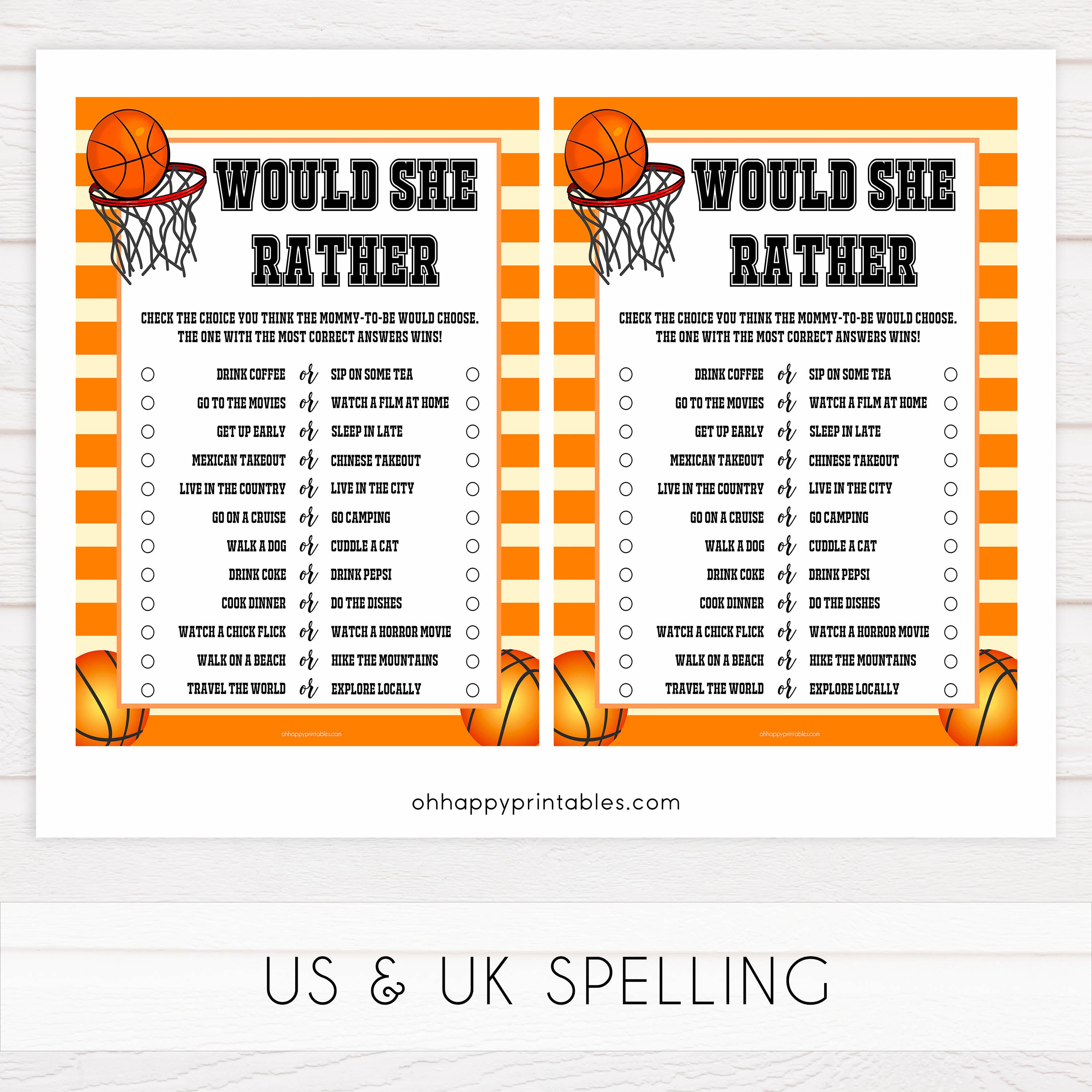 baby would she rather, would she rather game, Printable baby shower games, basketball fun baby games, baby shower games, fun baby shower ideas, top baby shower ideas, basketball baby shower, basketball baby shower ideas