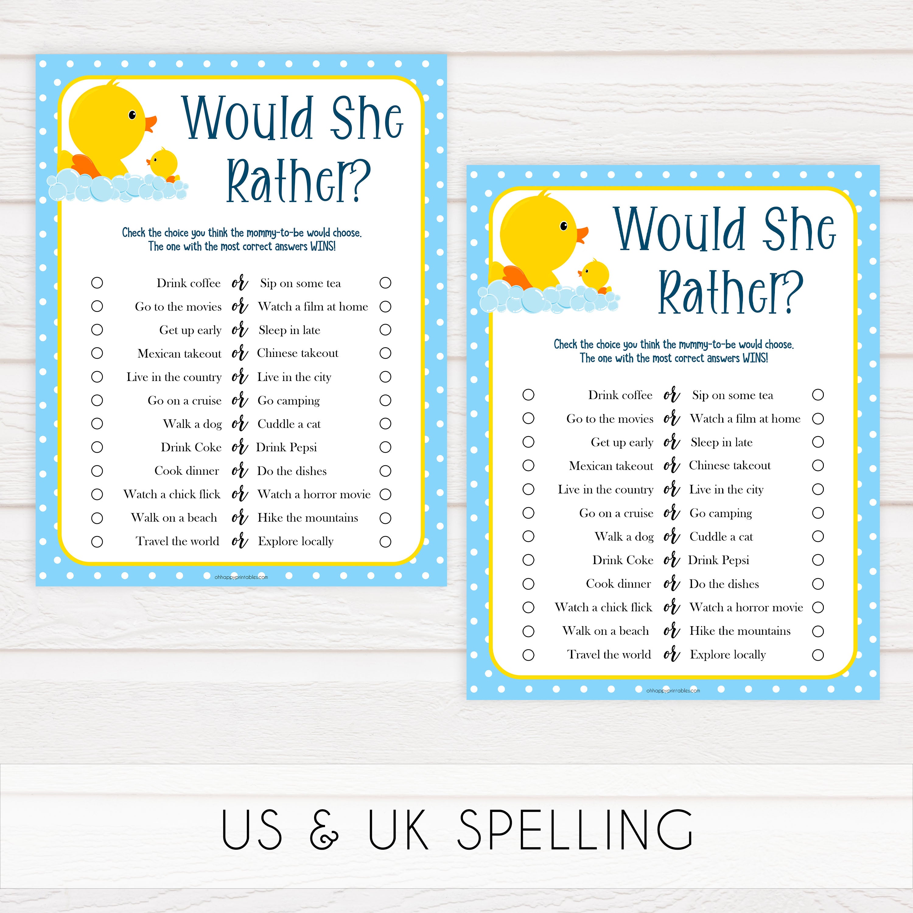 rubber ducky baby games, printable baby shower games, would she rather baby shower game, fun baby games, top baby games