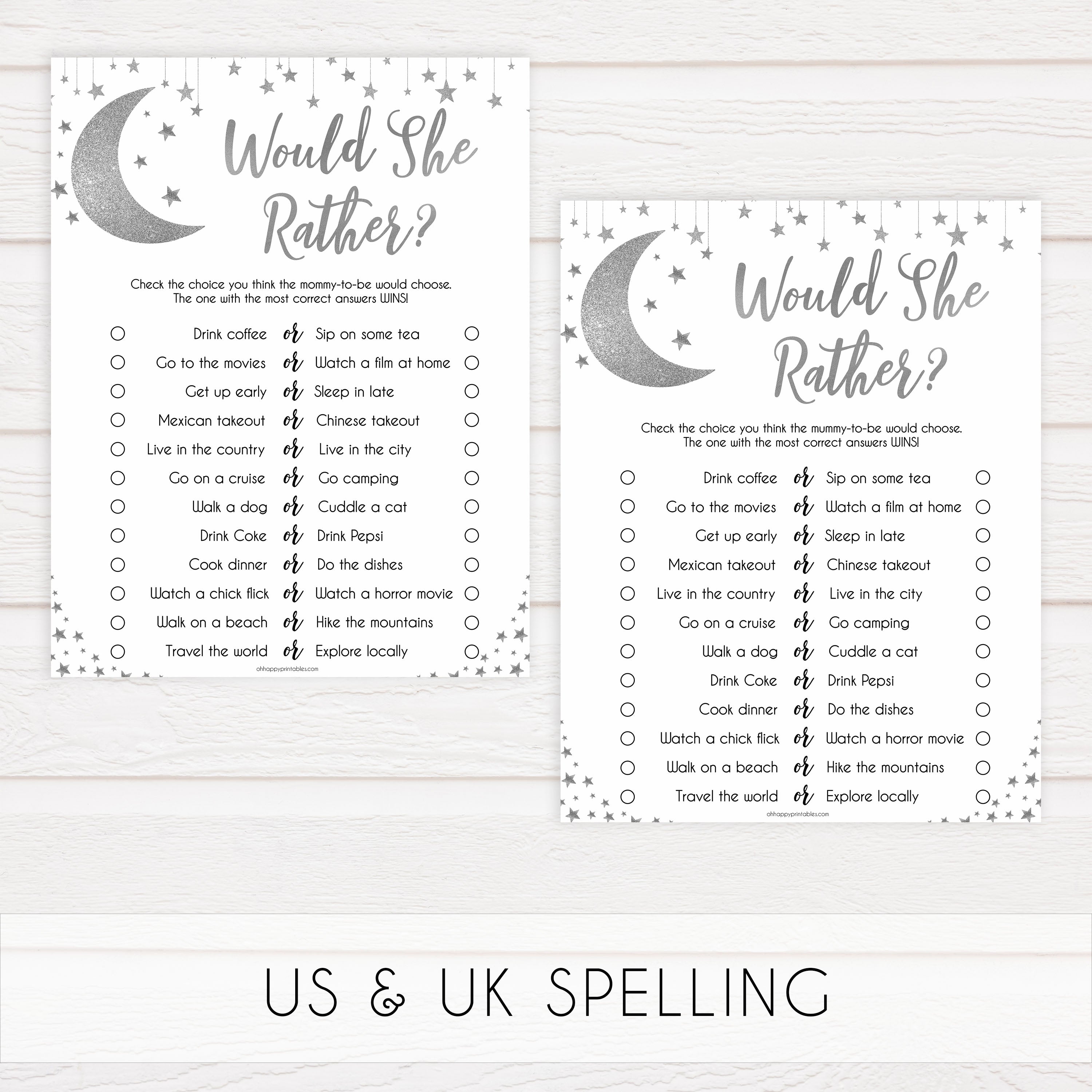 Baby Would She Rather Game, Little star baby shower games, printable baby shower games, twinkle star baby shower, fun baby games, top baby shower ideas