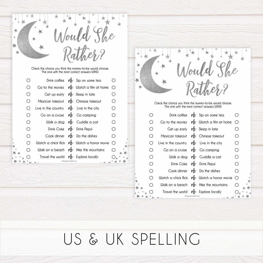 Baby Would She Rather Game, Little star baby shower games, printable baby shower games, twinkle star baby shower, fun baby games, top baby shower ideas