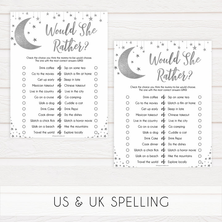Baby Would She Rather Game, Little star baby shower games, printable baby shower games, twinkle star baby shower, fun baby games, top baby shower ideas