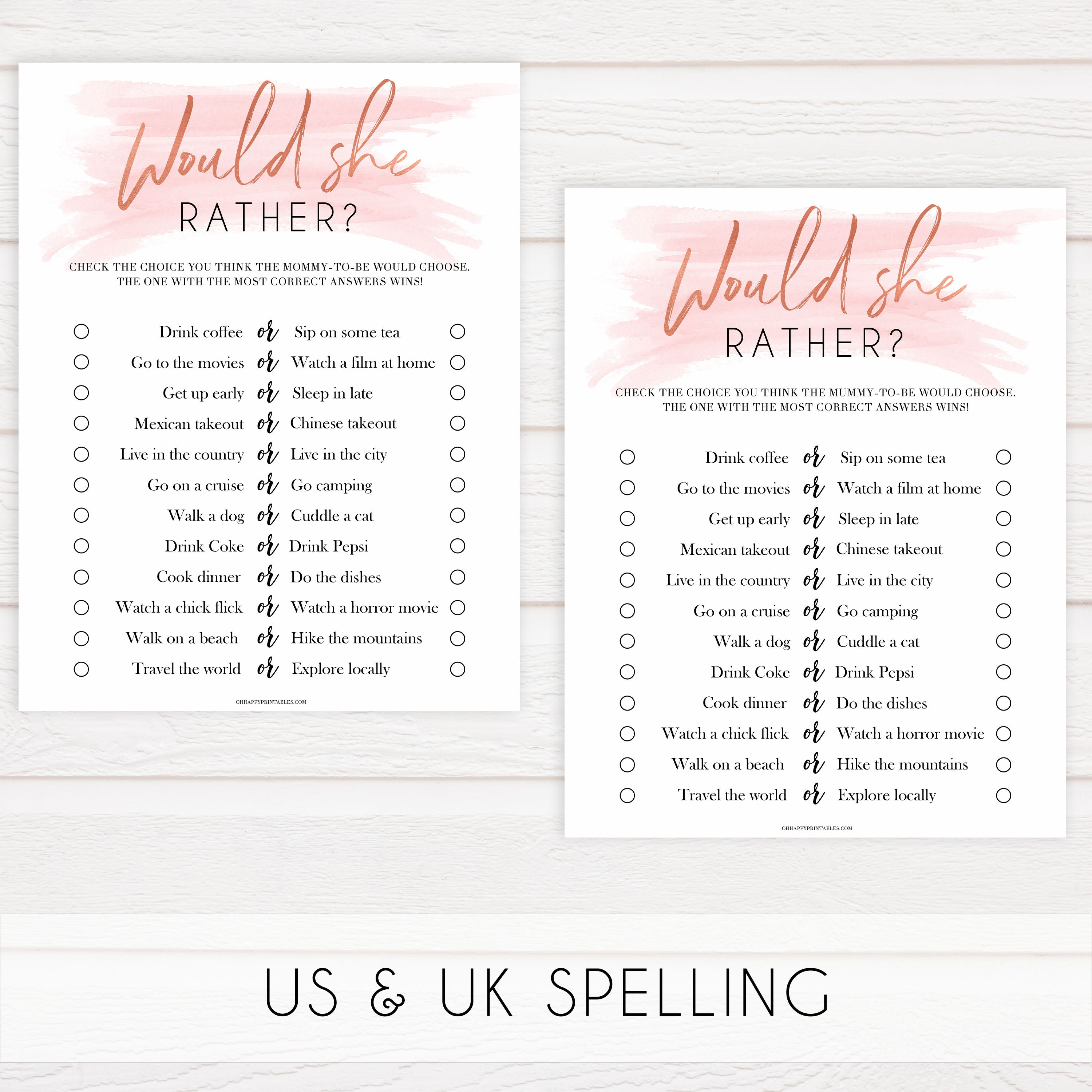 Pink swash baby games, would she rather game, printable baby games, fun baby games, pink baby shower, top baby games, fun baby games, its a girl baby game