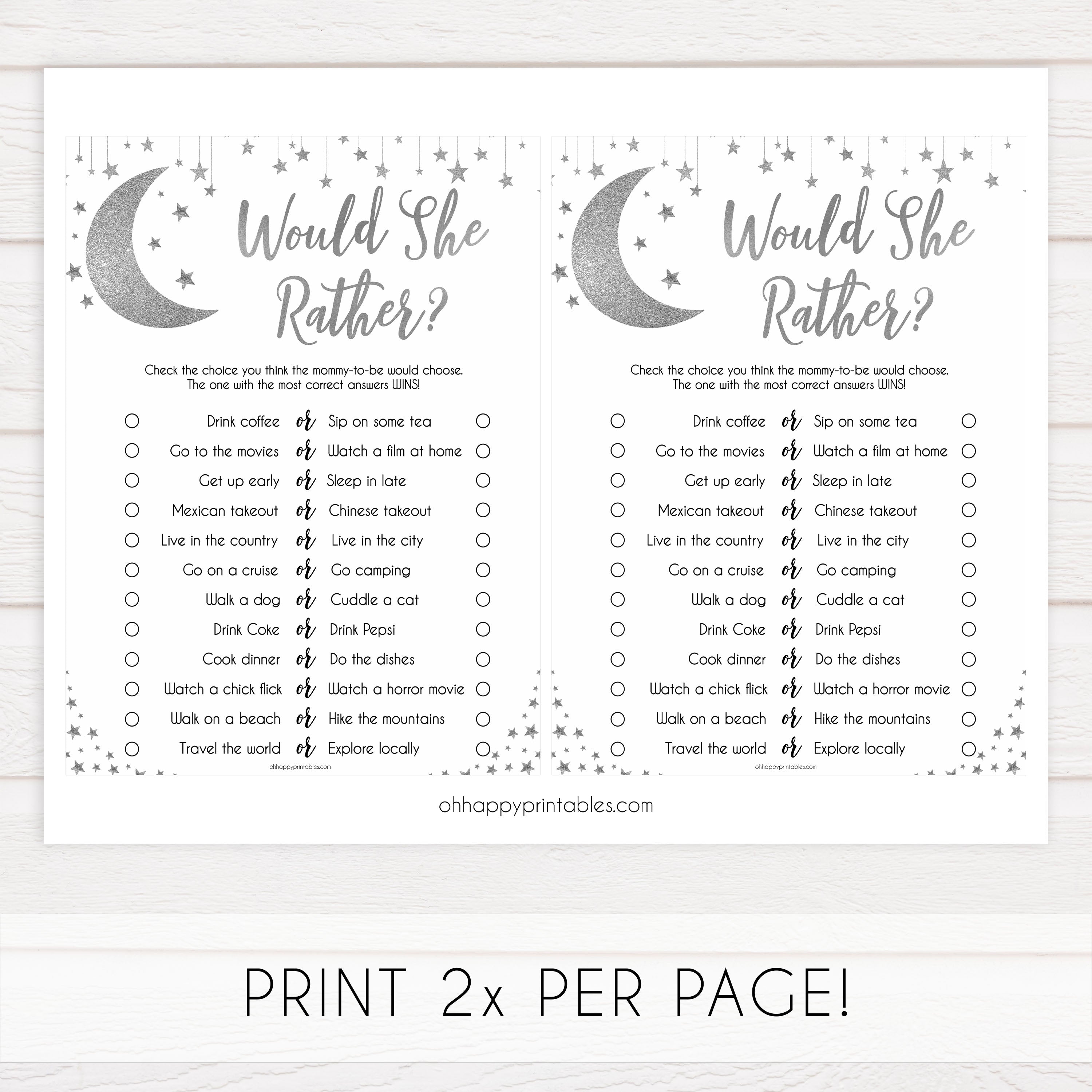 Baby Would She Rather Game, Little star baby shower games, printable baby shower games, twinkle star baby shower, fun baby games, top baby shower ideas