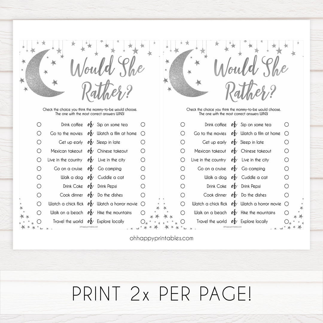 Baby Would She Rather Game, Little star baby shower games, printable baby shower games, twinkle star baby shower, fun baby games, top baby shower ideas