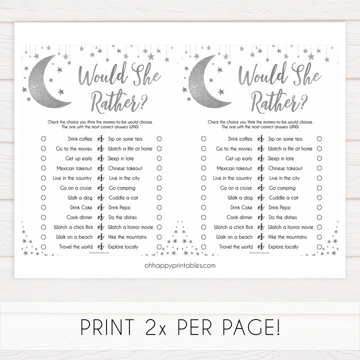 Baby Would She Rather Game, Little star baby shower games, printable baby shower games, twinkle star baby shower, fun baby games, top baby shower ideas