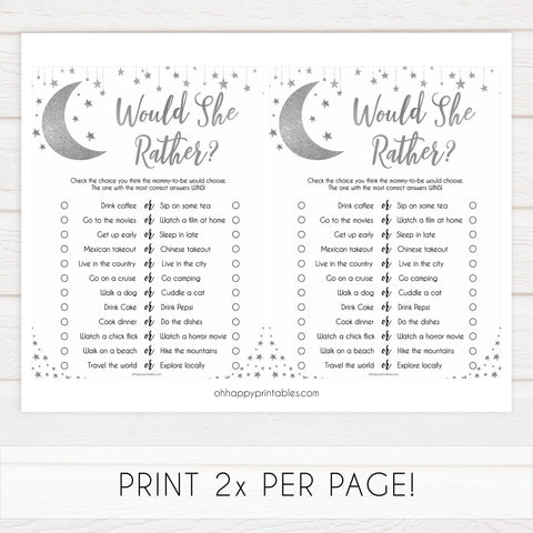 Baby Would She Rather Game, Little star baby shower games, printable baby shower games, twinkle star baby shower, fun baby games, top baby shower ideas