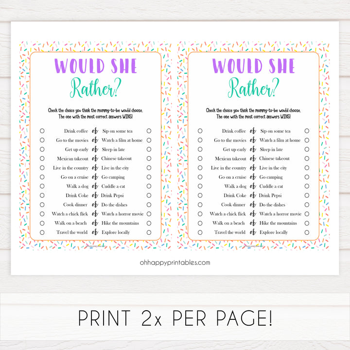 would she rather baby game, Printable baby shower games, baby sprinkle fun baby games, baby shower games, fun baby shower ideas, top baby shower ideas, sprinkle shower baby shower, friends baby shower ideas