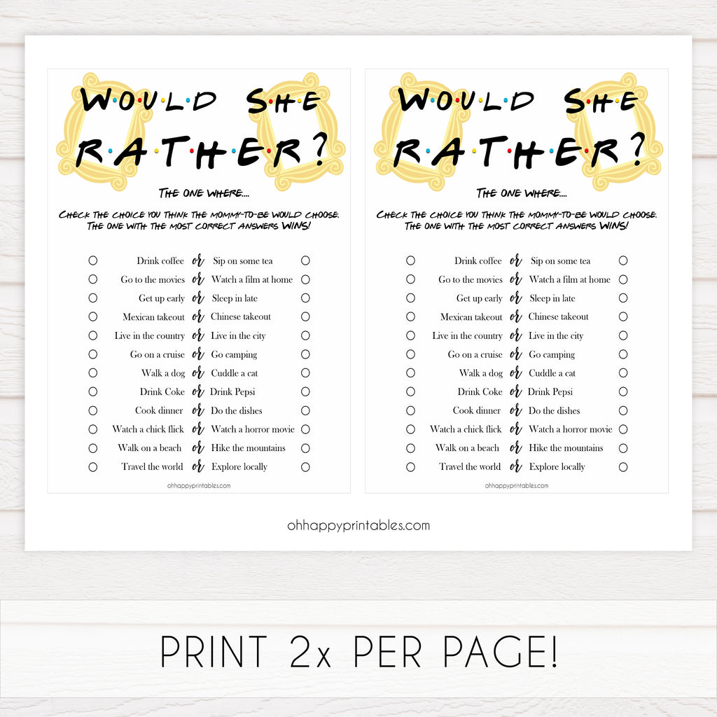 Would She Rather - Printable Friends Baby Shower Games – OhHappyPrintables