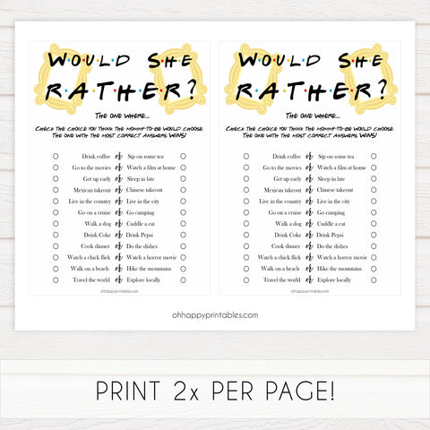 would she rather baby shower, Printable baby shower games, friends fun baby games, baby shower games, fun baby shower ideas, top baby shower ideas, friends baby shower, friends baby shower ideas