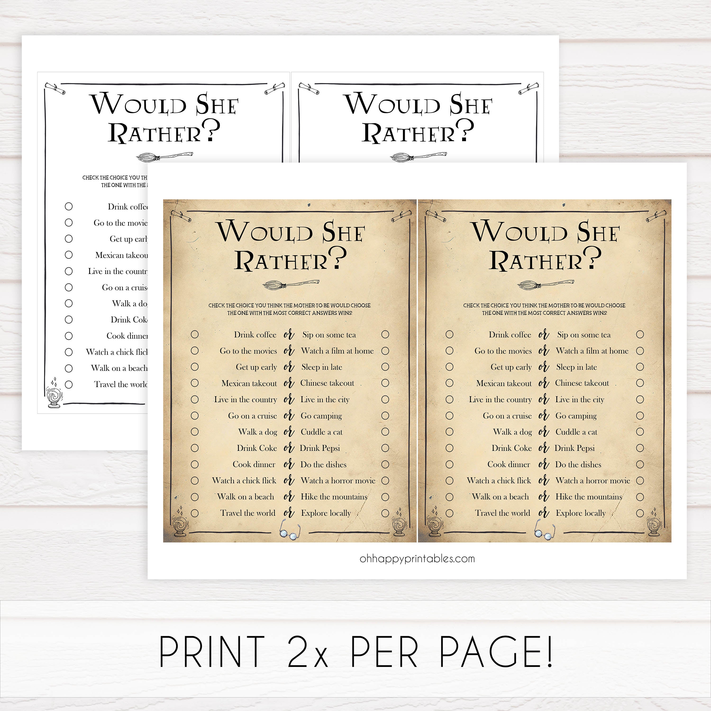 Would She Rather Baby Games, Wizard baby shower games, printable baby shower games, Harry Potter baby games, Harry Potter baby shower, fun baby shower games,  fun baby ideas