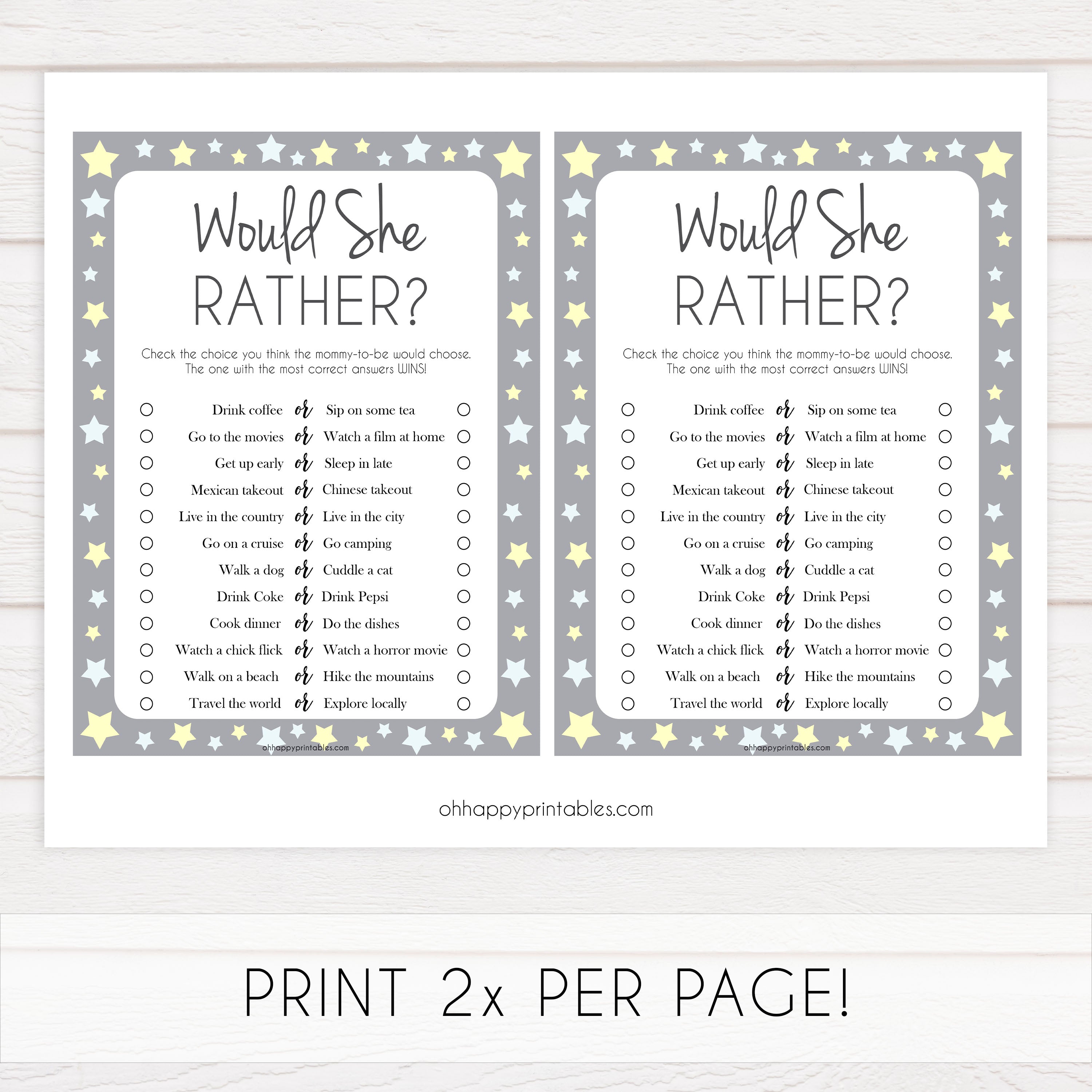 grey & yellow stars, would she rather, printable baby shower games, fun baby games, top baby shower games, star baby games, little star baby shower