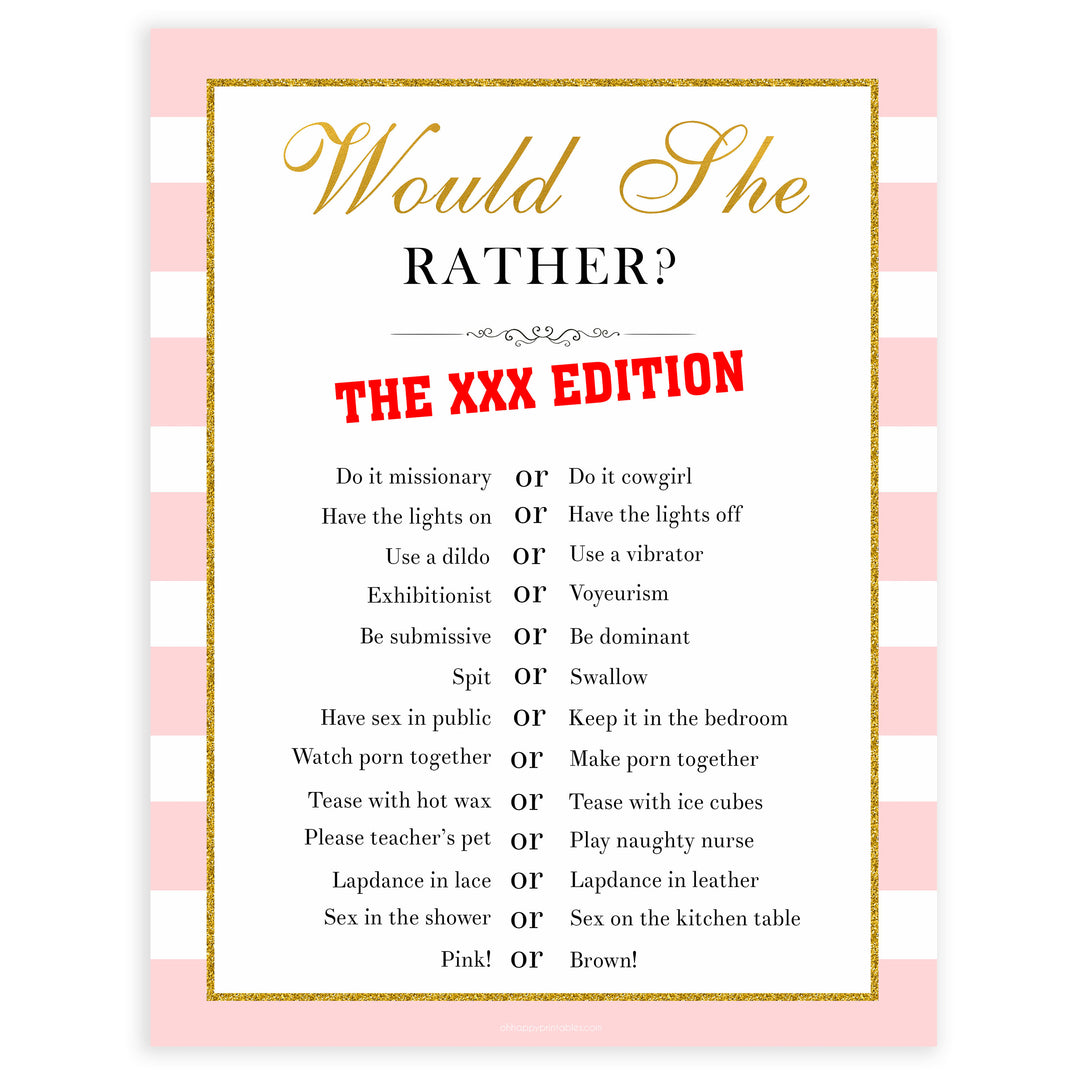 parisian bachelorette games, xxx would she rather, dirty would she rather game, bridal shower games, naughty bridal games, dirty bachelorette games, top bridal games