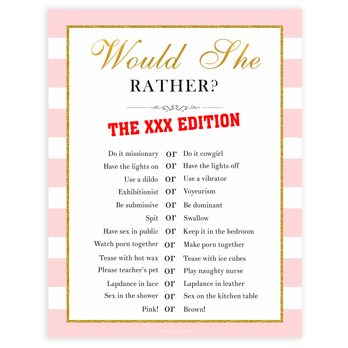 parisian bachelorette games, xxx would she rather, dirty would she rather game, bridal shower games, naughty bridal games, dirty bachelorette games, top bridal games
